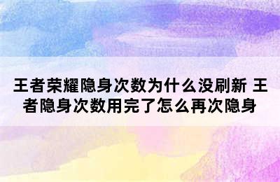 王者荣耀隐身次数为什么没刷新 王者隐身次数用完了怎么再次隐身